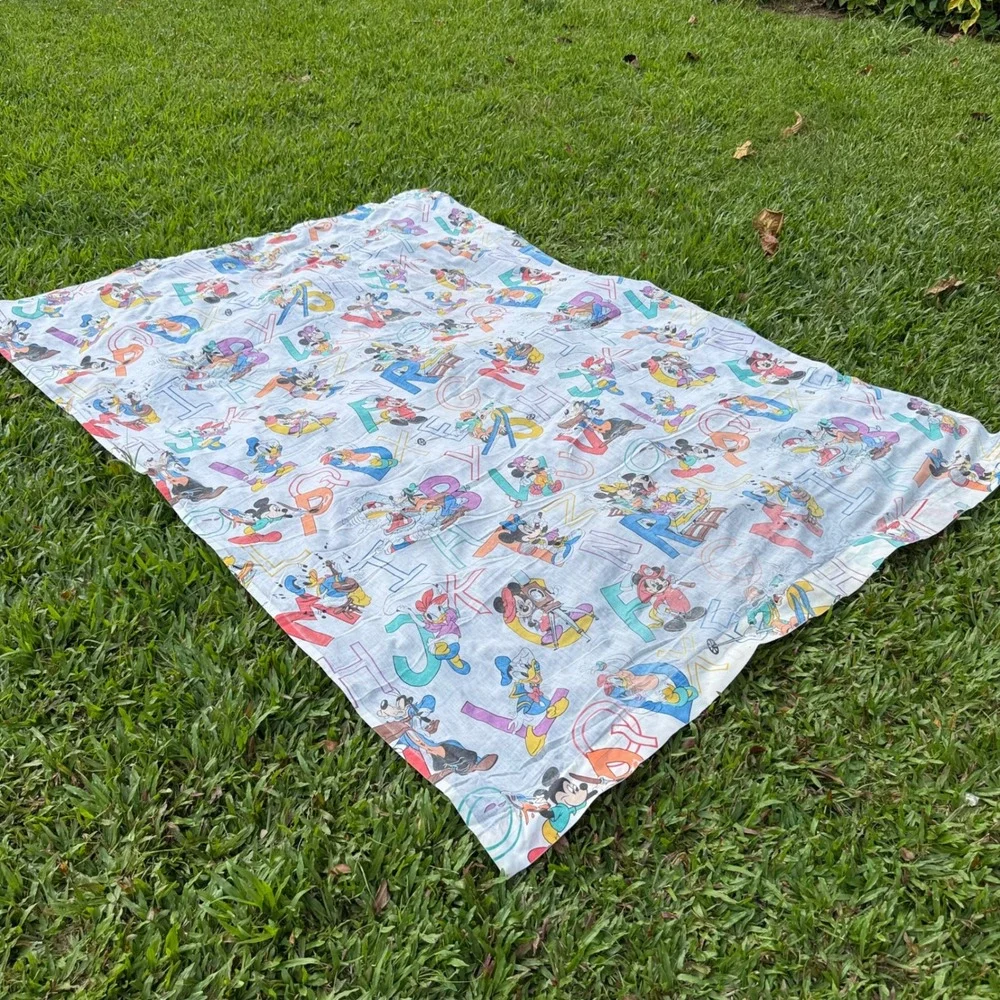 Vintage Disney Mickey Mouse Friends ABC Alphabet Flat Sheet Twin Full Fabric